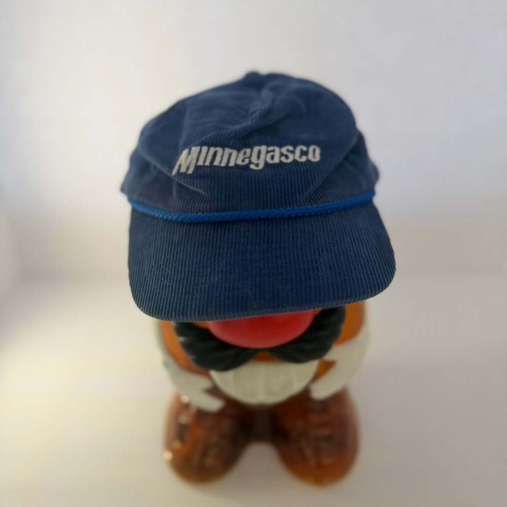 Vintage Minnegasco Blue Corduroy Rope Hat Snapback Workwear Retro Cap